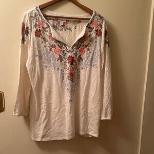 Floral Embroidered Women's Top - White and Pink